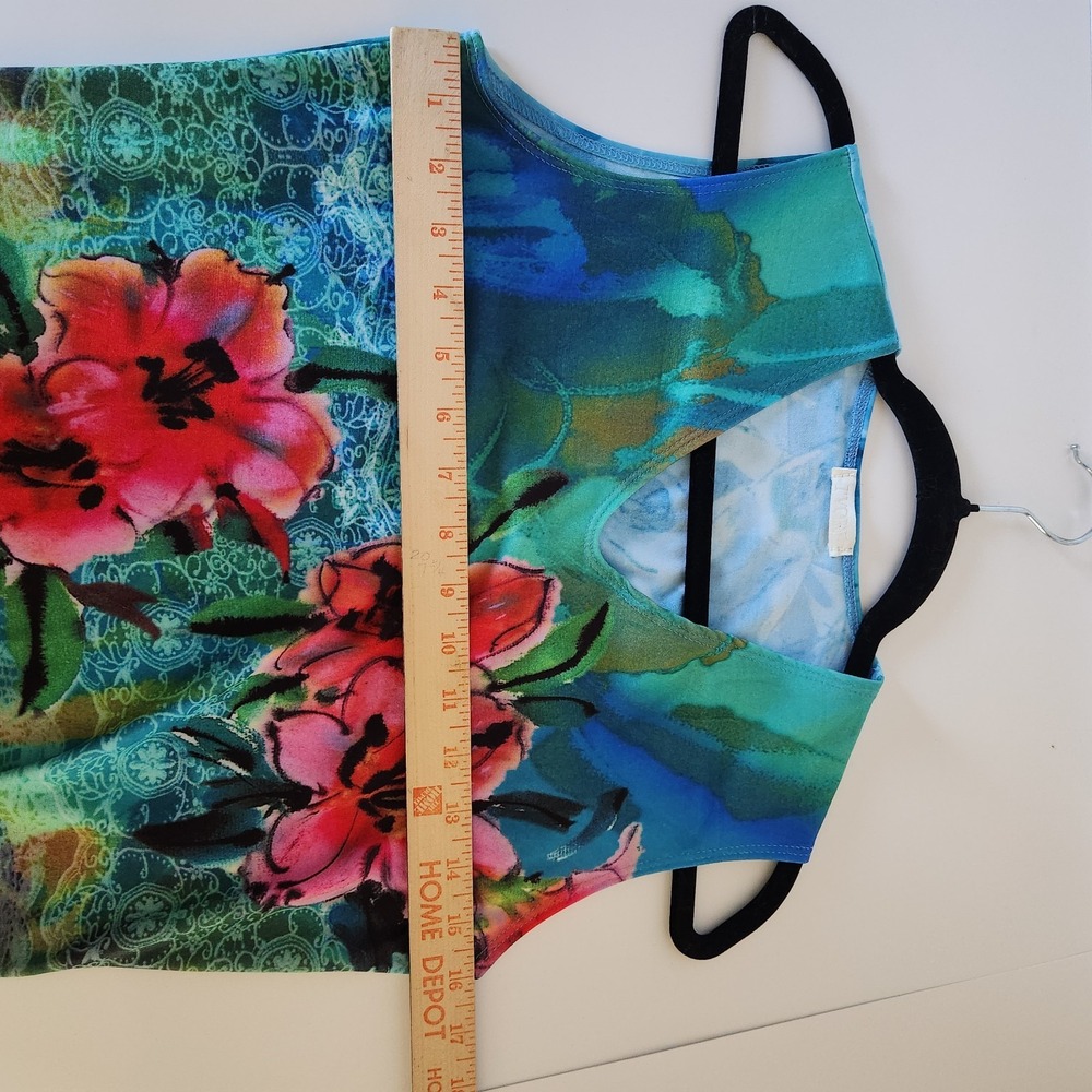 "Colorful Floral Sleeveless Bodycon Dress Abstract Print M Approx 17"" Pit to Pi - Picture 3 of 4